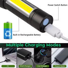 Super Bright Usb Rechargeable steel Flashlight With Side Light – Compact, Durable & Powerful Led Torch