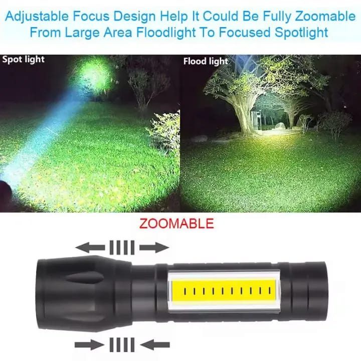 Super Bright Usb Rechargeable steel Flashlight With Side Light – Compact, Durable & Powerful Led Torch